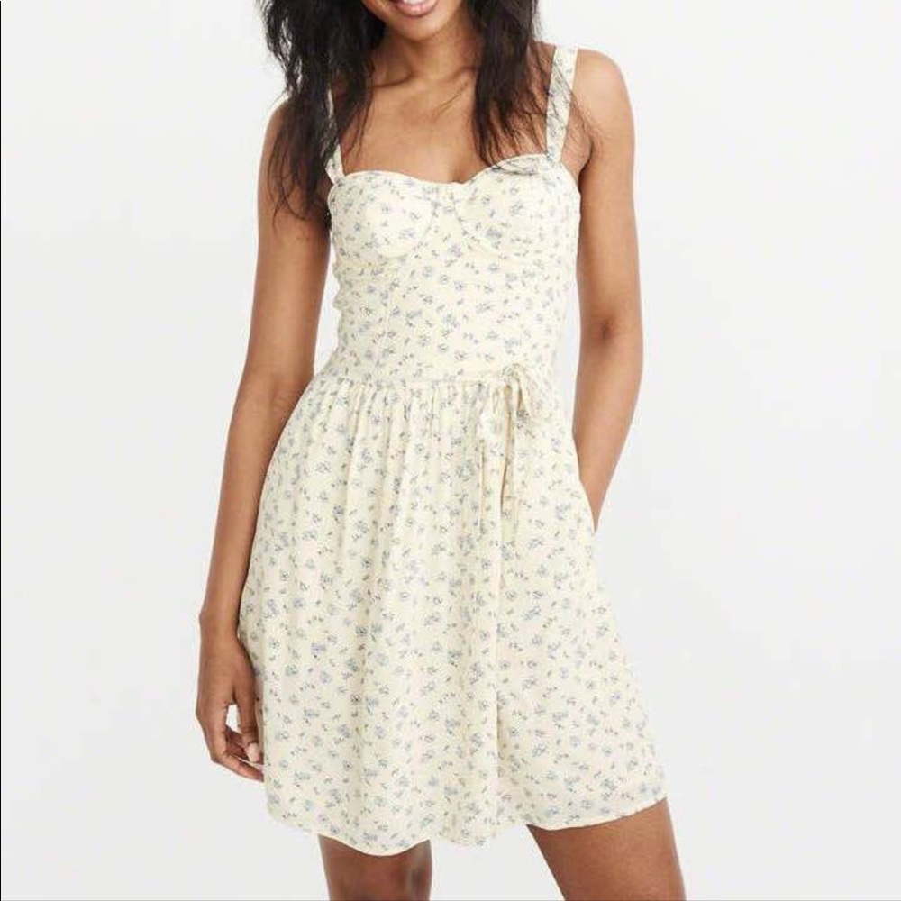 Abercrombie & Fitch Cream Mini Dress with Small Blue Floral Print